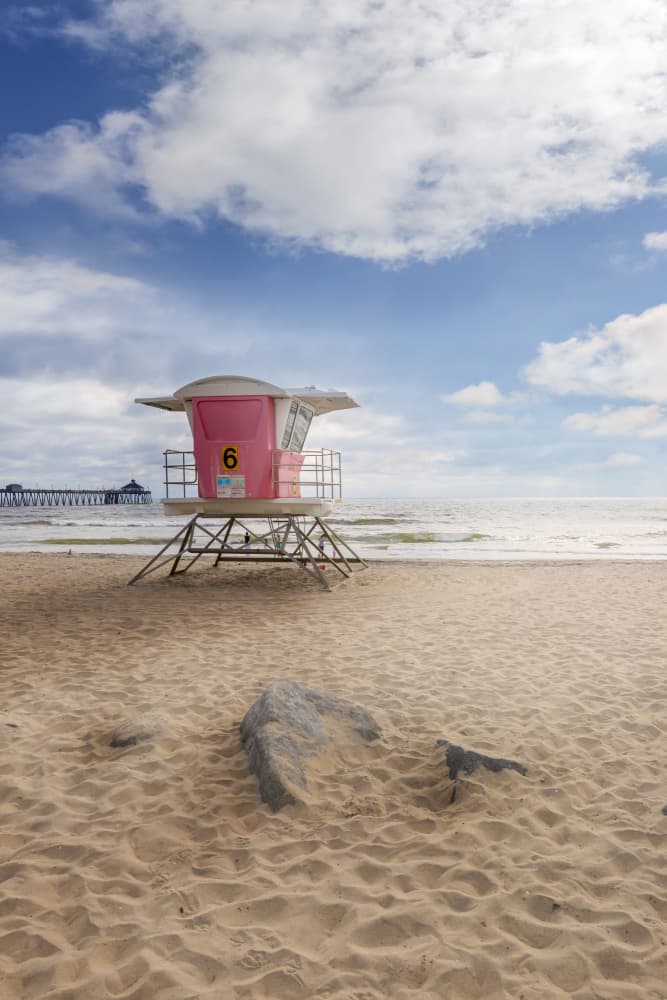 Pink Lifeguard Tower Beach by Melanie Viola — canvas wall art