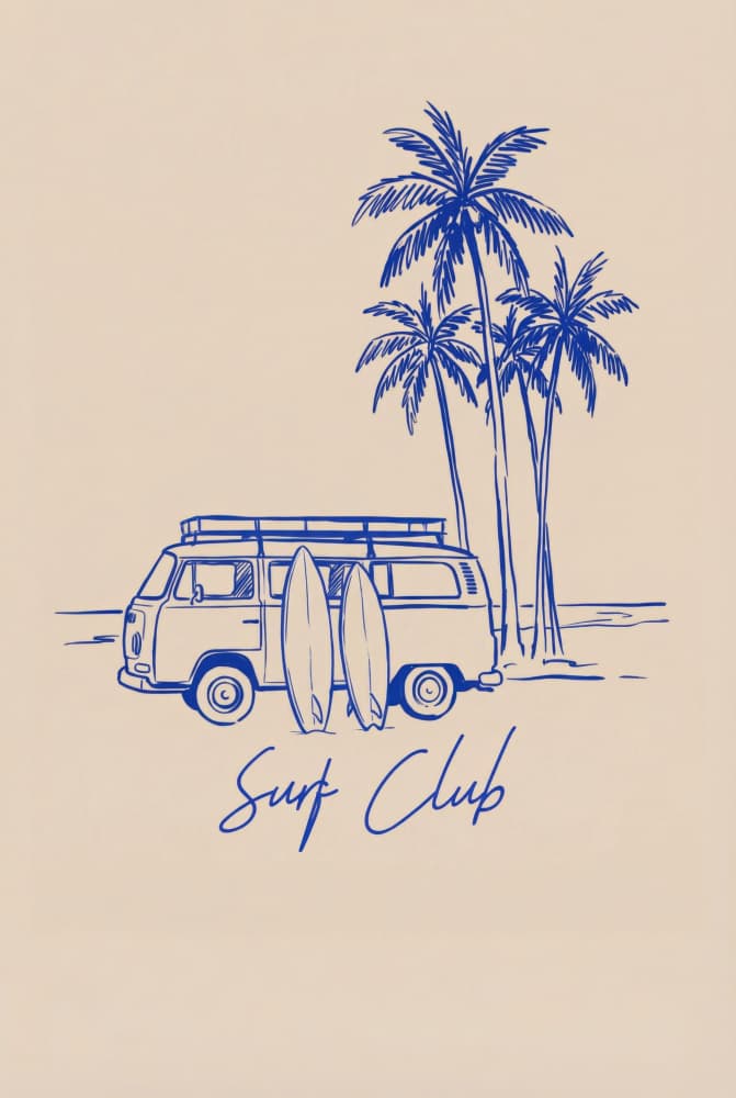 Surf Club Beach Van by Melloi Art Prints — canvas wall art