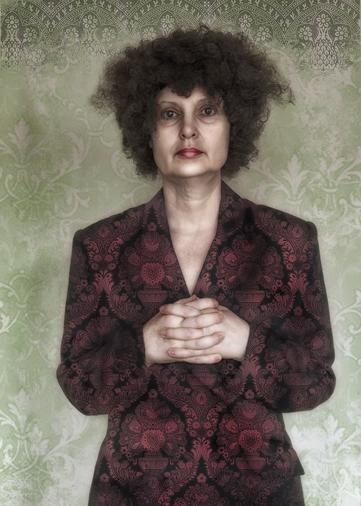 Pensive Woman Red Blazer by Angelika Martha Himburg — canvas wall art