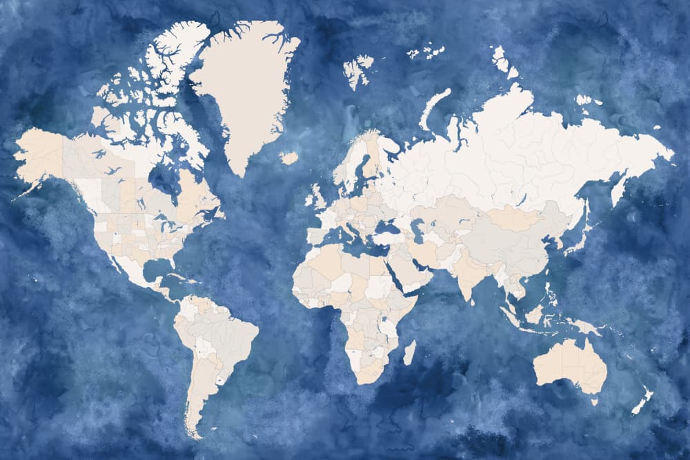 Watercolor World Map by Rosana Laiz Blursbyai — canvas wall art