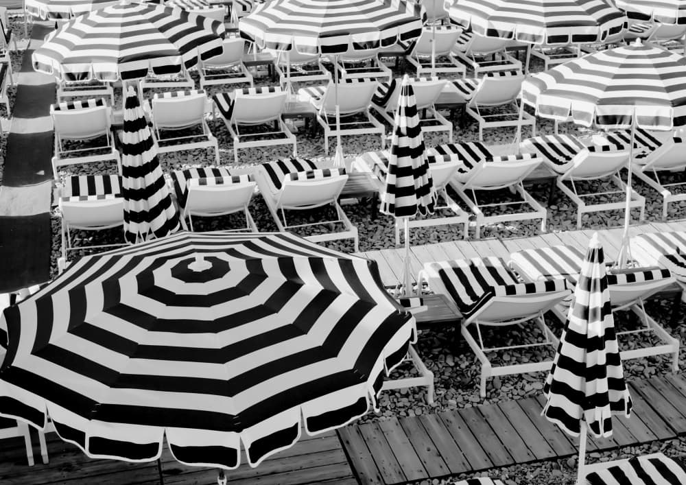 Striped Beach Umbrellas by Talitha McQueen — canvas wall art