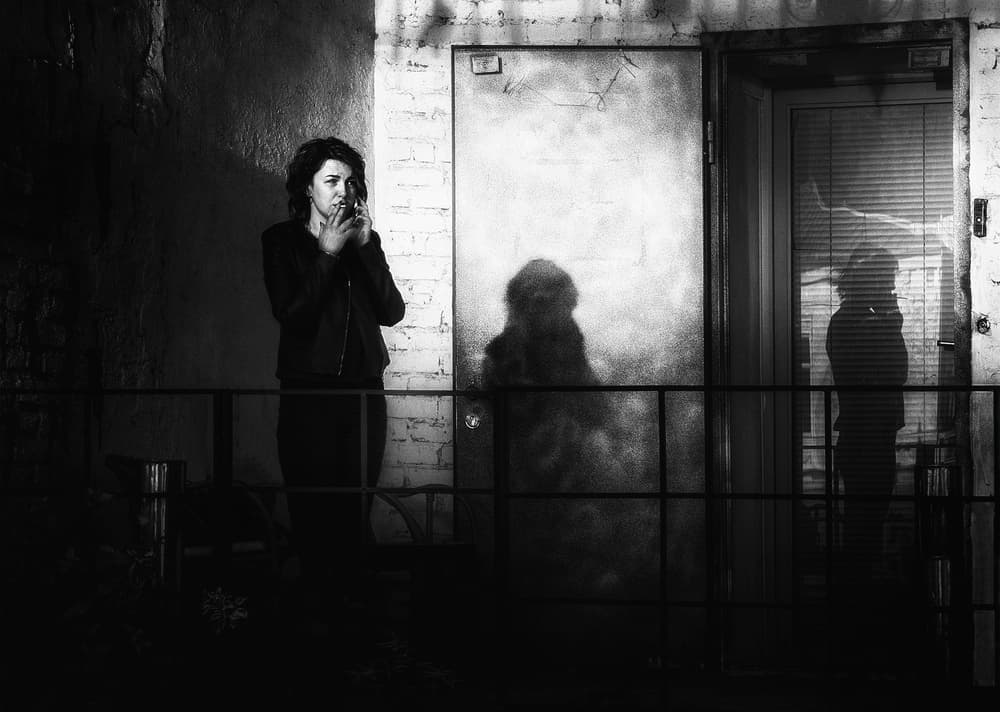 Night Smoker Urban Reflection by Alexander Jikharev — canvas wall art