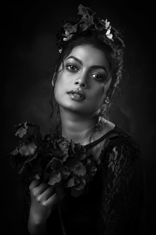 Dark Floral Portrait by JAYATU CHANDRA DAS — canvas wall art