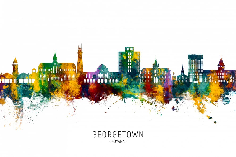 Georgetown Watercolor Skyline by Michael Tompsett — canvas wall art