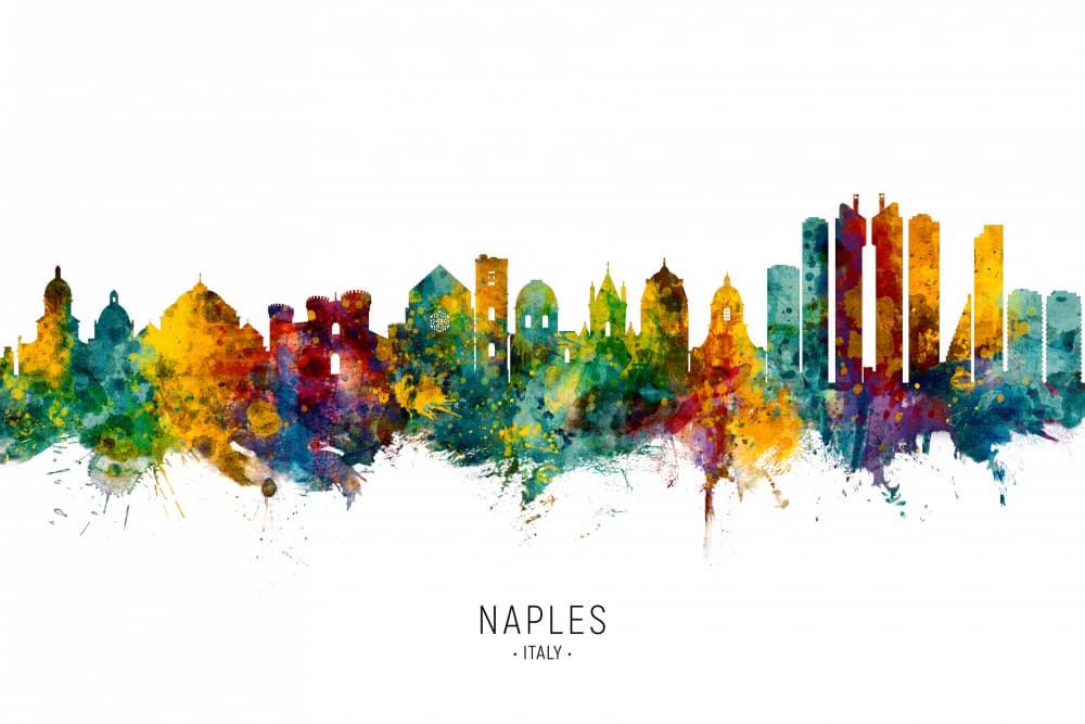 Naples Watercolor Skyline by Michael Tompsett — canvas wall art