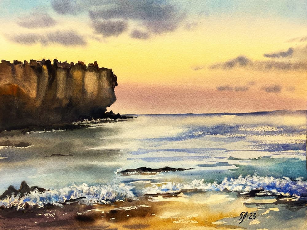 Golden Hour Ocean Cliffs by Tanya Lundmark — canvas wall art