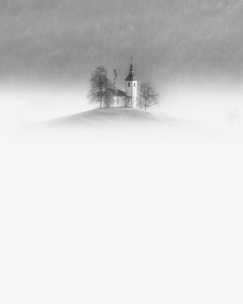 Misty Hilltop Church by Ales Krivec — canvas wall art