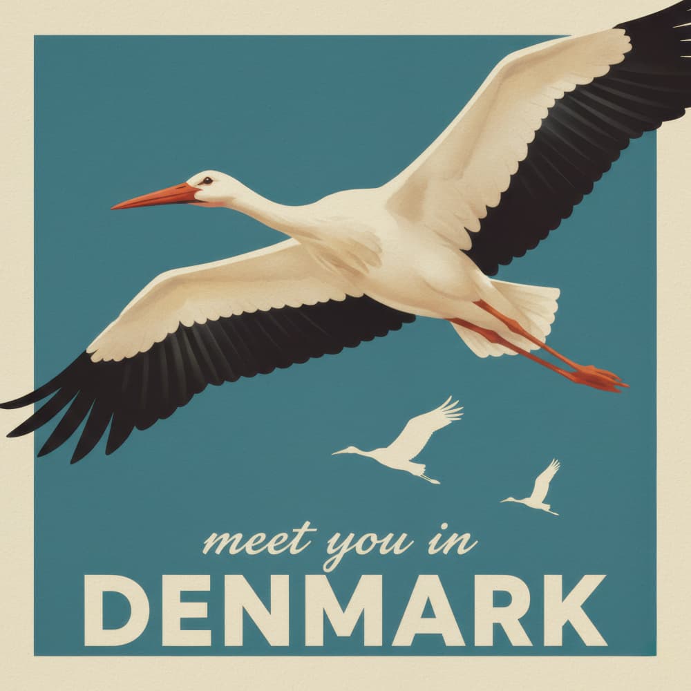 Vintage Denmark Stork Flight by Andreas Magnusson — canvas wall art