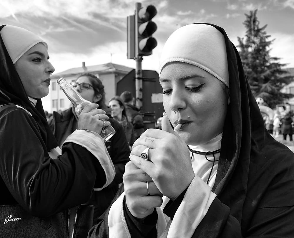 Defiant Nuns Smoking by Carlo Ferrara — canvas wall art