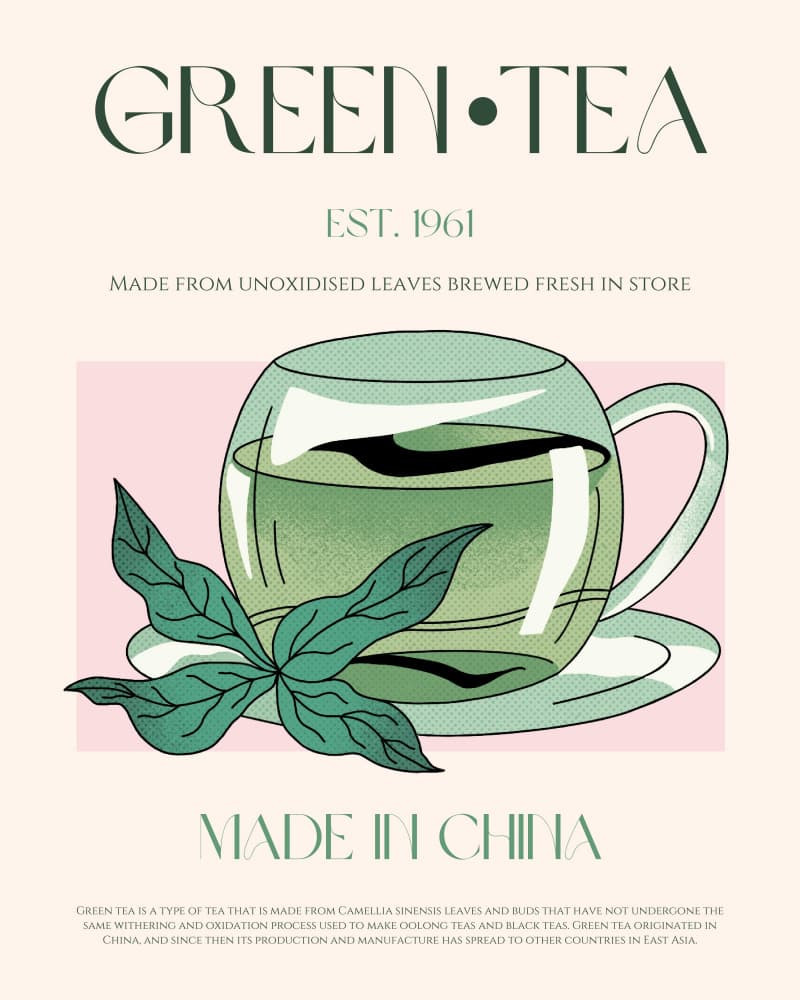 Green Tea Leaves Cup by Nazma Khokhar — canvas wall art