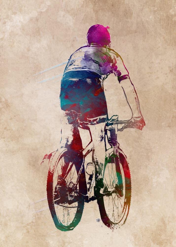 Vibrant Cyclist Watercolor by Justyna Jaszke — canvas wall art