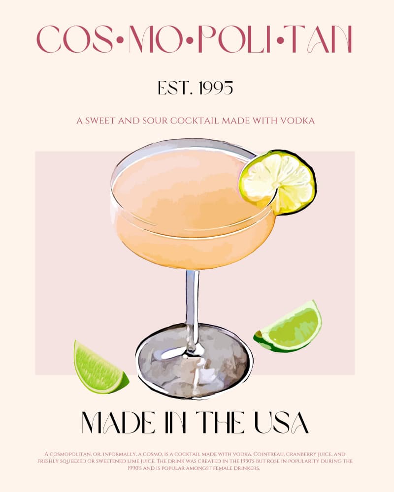 Chic Cosmopolitan Cocktail by Nazma Khokhar — canvas wall art