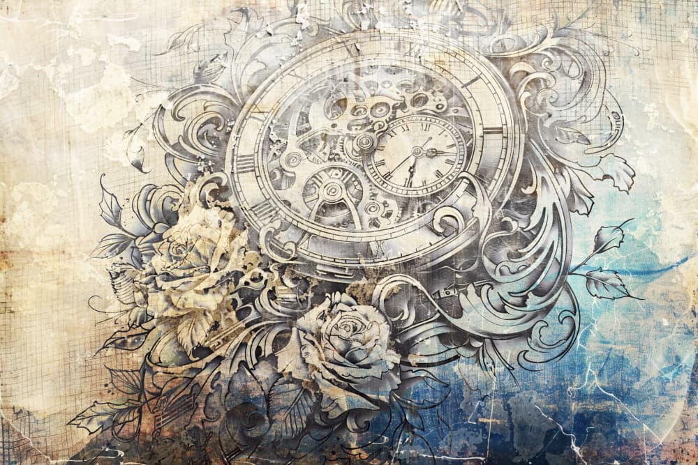 Steampunk Timepiece with Roses by Rafal Kulik — canvas wall art