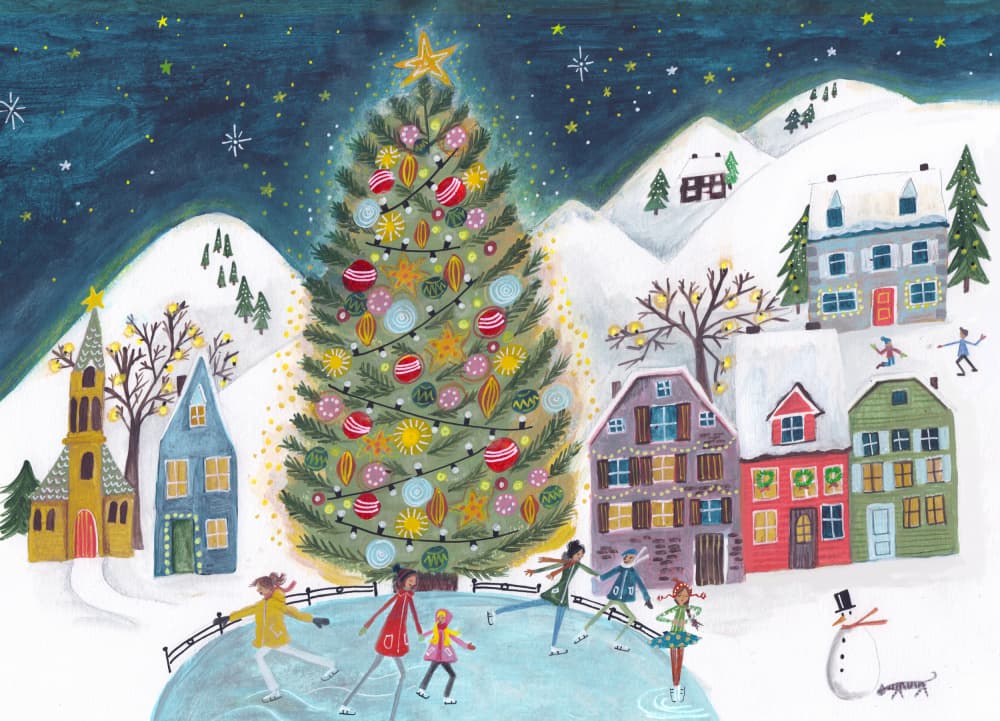 Christmas village in the snow by Caroline Bonne Müller — canvas wall art