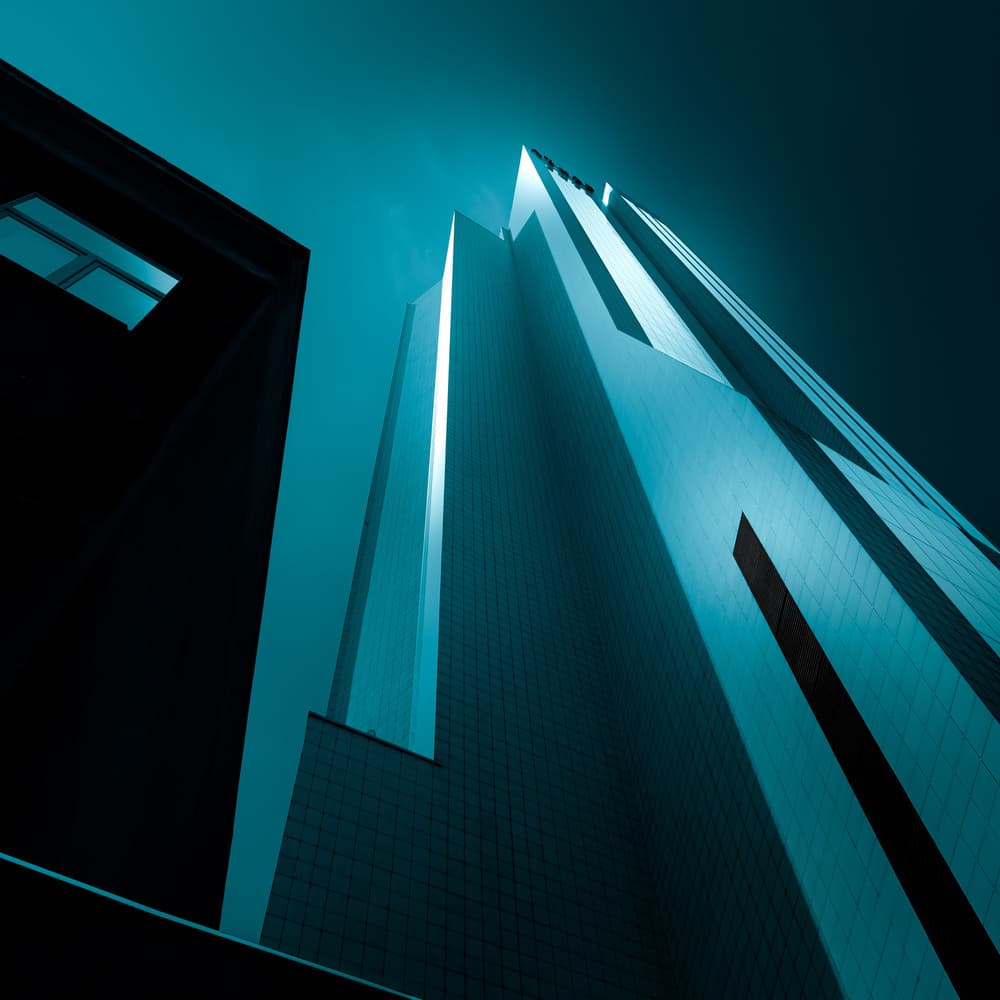 Modern Teal Architecture by Marc Huybrighs — canvas wall art