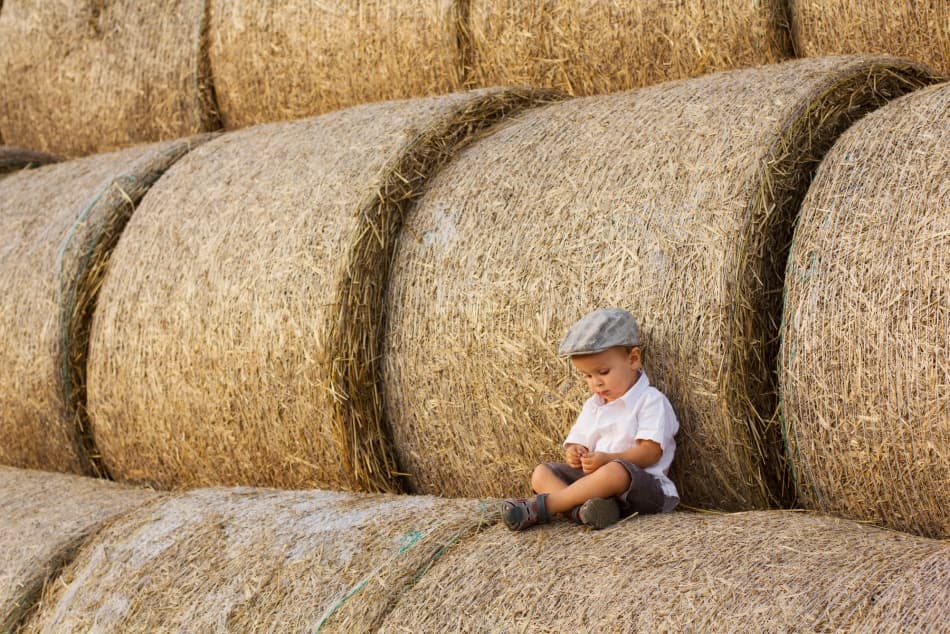 Little Boy On Hay by Tatyana Tomsickova — canvas wall art