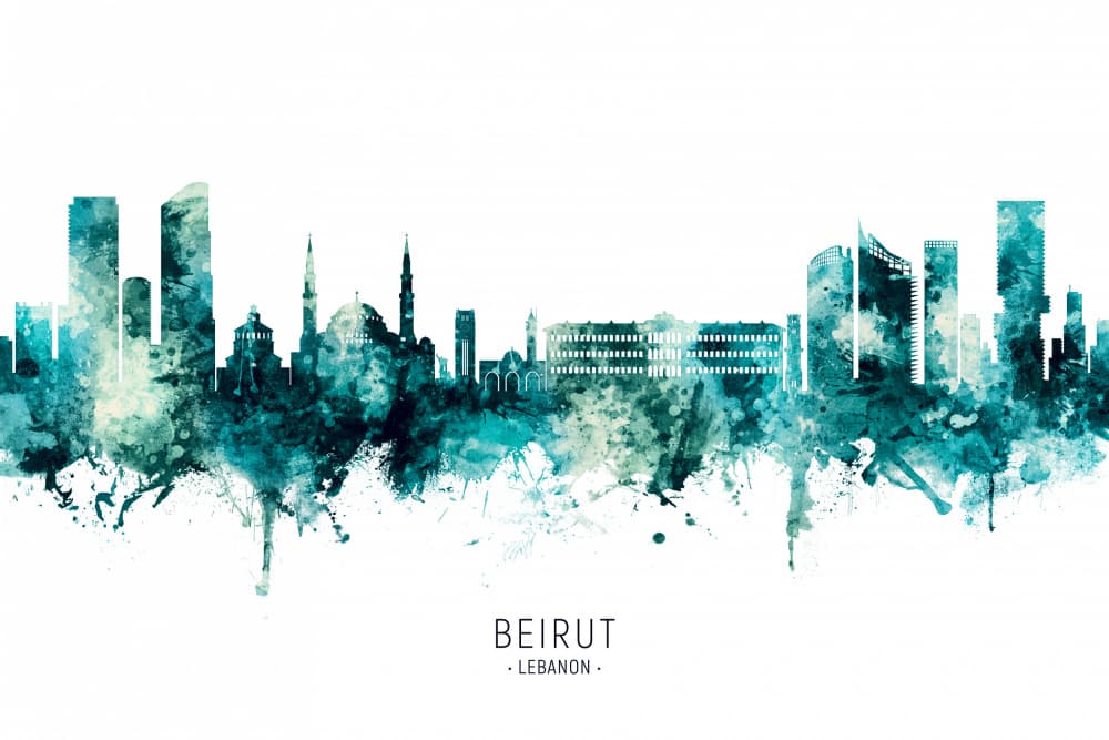 Watercolor Beirut Skyline by Michael Tompsett — canvas wall art
