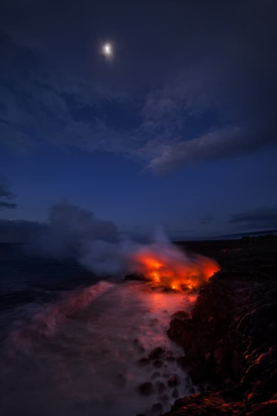 Lava Flow Moonlit Ocean by Miles Morgan — canvas wall art