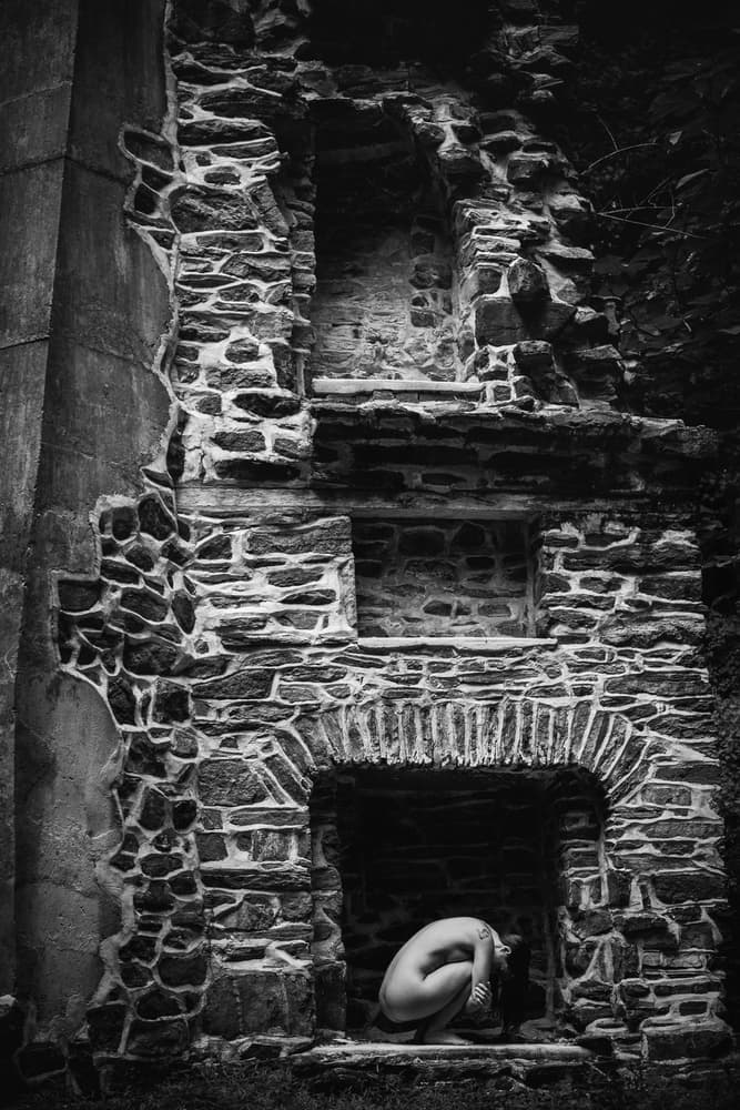 Nude In Stone Ruins by JAE — canvas wall art
