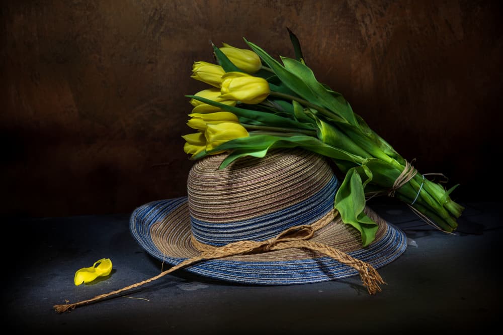 Fresh Tulips Straw Hat by Felice Angelino — canvas wall art