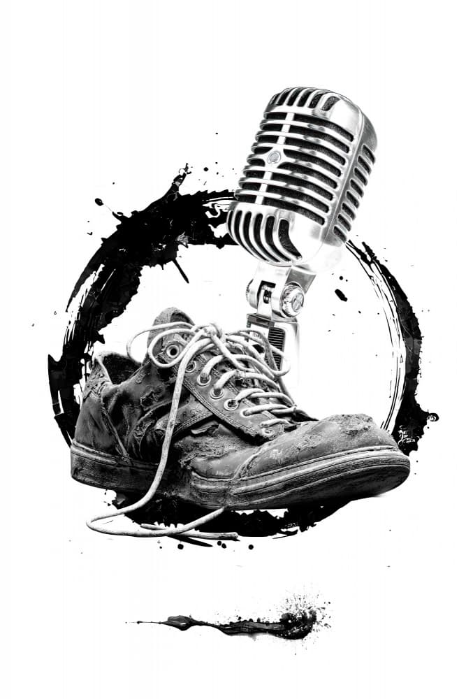 Grunge Microphone Shoe by Rafal Kulik — canvas wall art