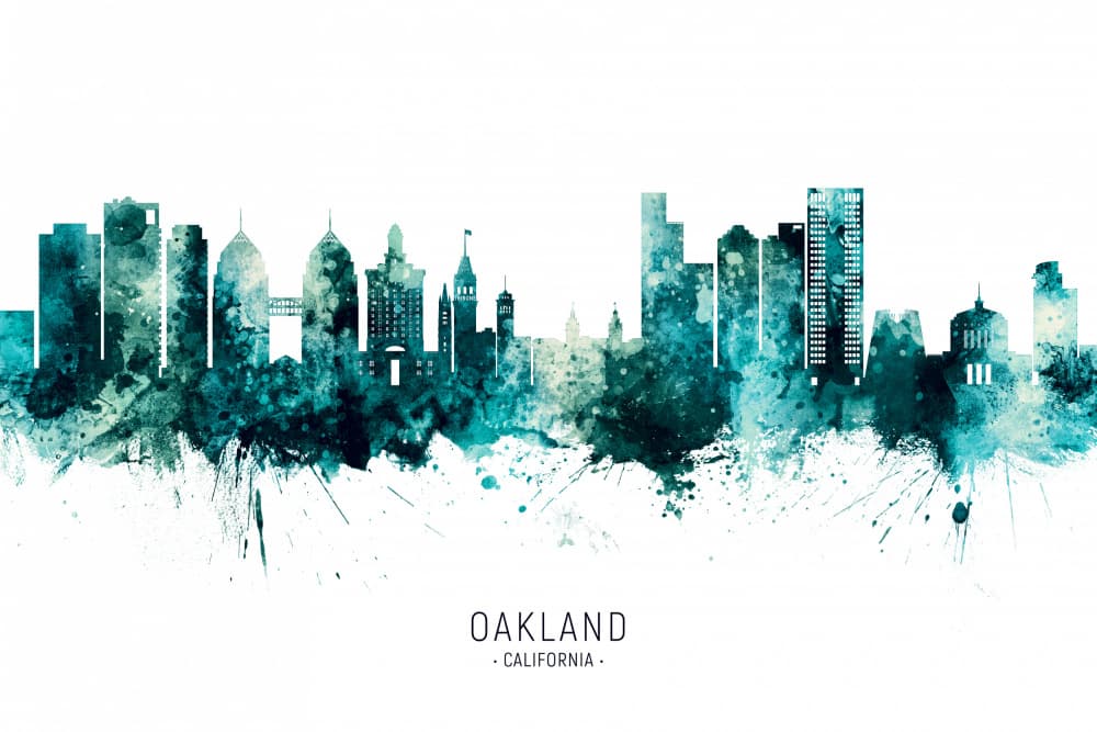 Oakland Watercolor Skyline by Michael Tompsett — canvas wall art