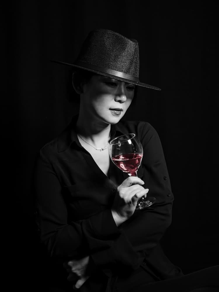 Woman Red Wine Fedora by Jeff Wang — canvas wall art