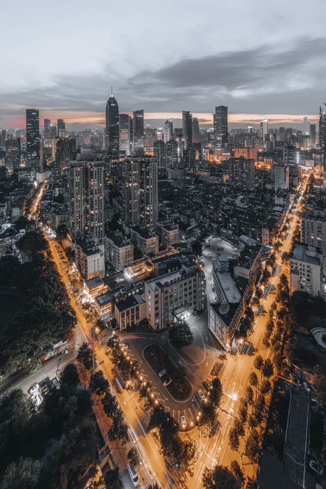Urban Night Sky Glow by Ruochen Shen — canvas wall art