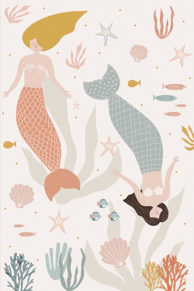 Playful Ocean Mermaids by Menina Lisboa — canvas wall art