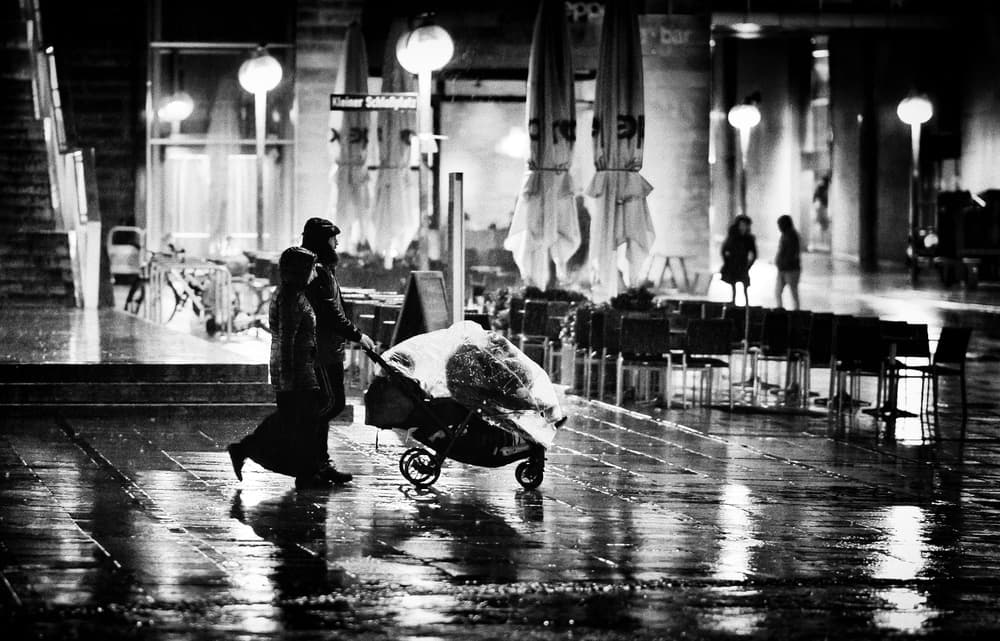 Rainy City Night Reflections by Jürgen Hartlieb — canvas wall art