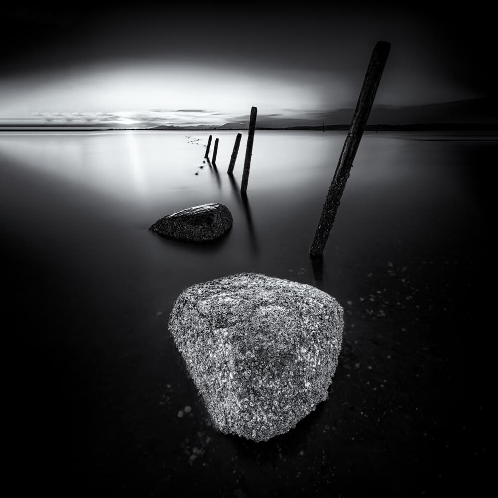 Monochromatic Ocean Rocks by Sunny Ding — canvas wall art