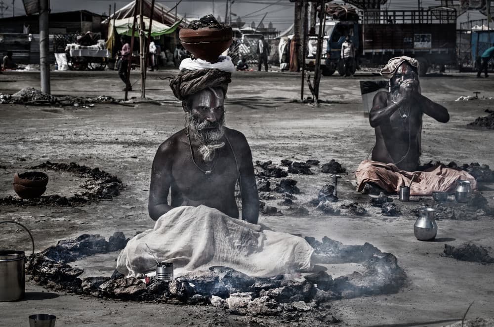 Indian Holy Men Ritual by Joxe Inazio Kuesta Garmendia — canvas wall art