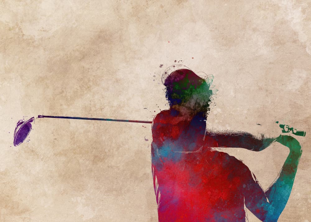 Colorful Golf Swing by Justyna Jaszke — canvas wall art