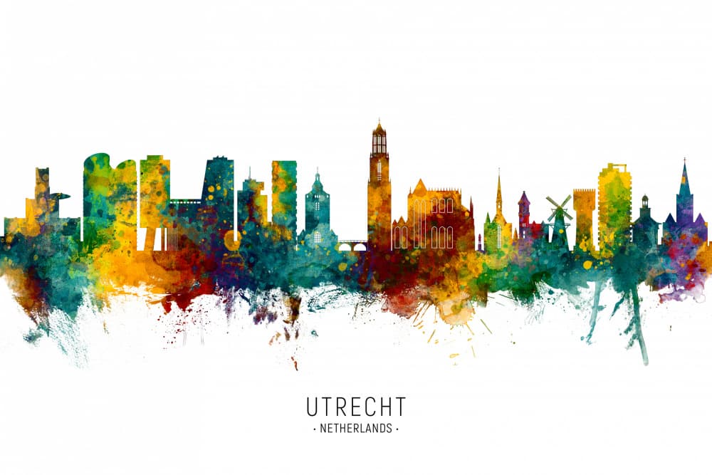 Utrecht Watercolor Skyline by Michael Tompsett — canvas wall art