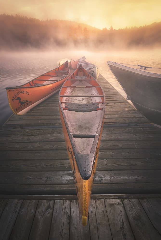 Misty Morning Canoes by Larry Deng APA — canvas wall art