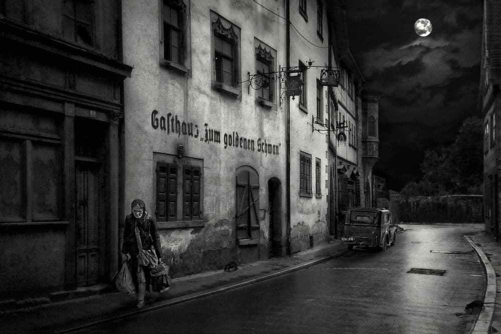 Moonlit Vintage Street by Holger Droste — canvas wall art