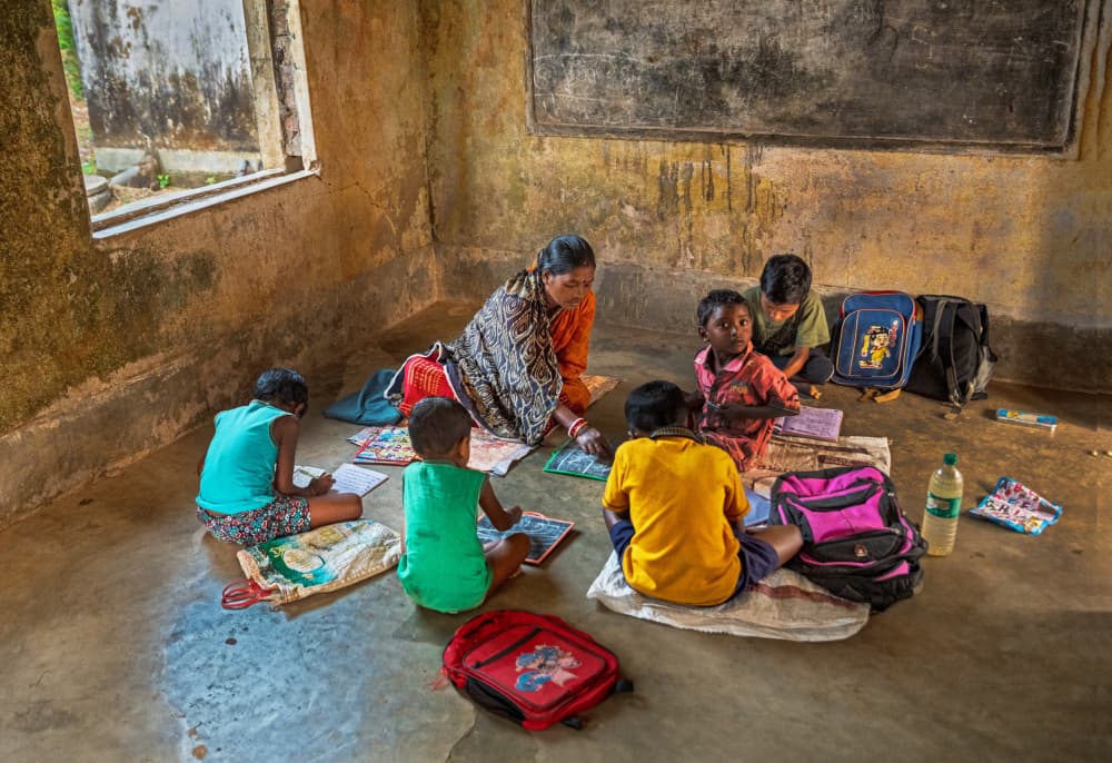 Village Classroom Lessons by Shaibal Nandi — canvas wall art