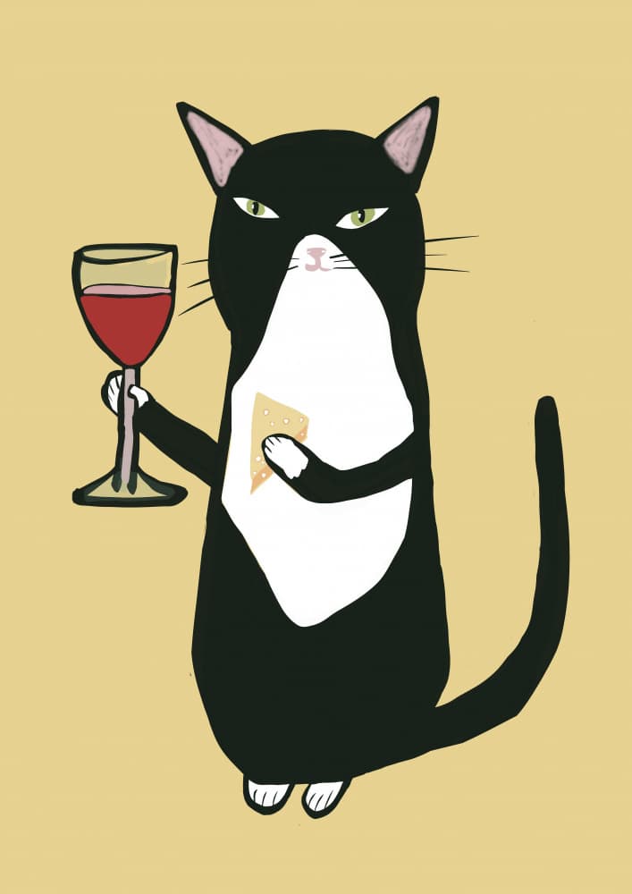 Classy Cat Wine Cheese by Sharyn Bursic — canvas wall art