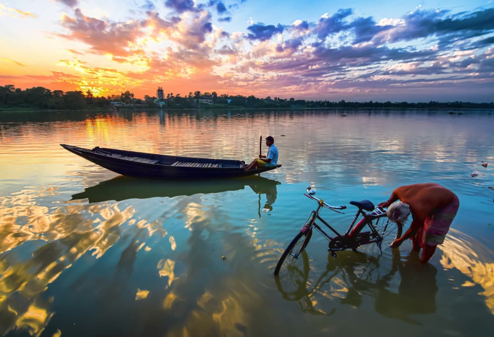 Tranquil River Sunset by Ajit Kumar Majhi — canvas wall art
