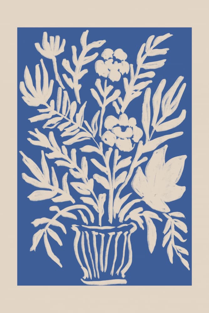 Modern Blue Floral Vase by Melloi Art Prints — canvas wall art