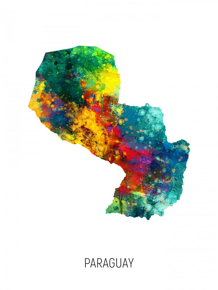 Colorful Paraguay Map by Michael Tompsett — canvas wall art
