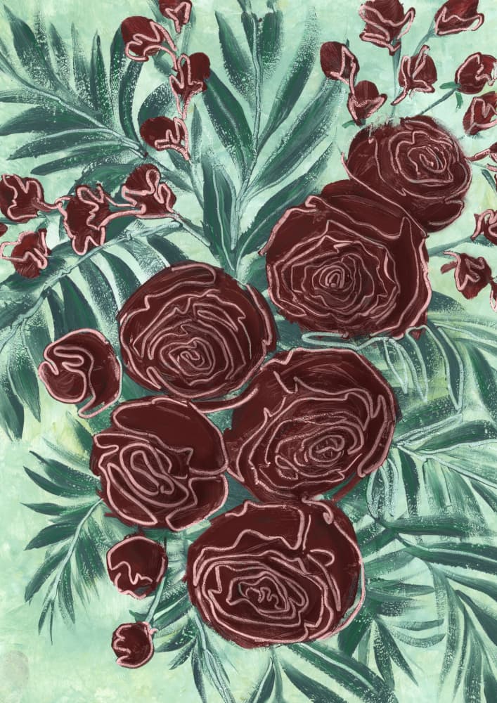 Deep Red Botanical Roses by Rosana Laiz Blursbyai — canvas wall art