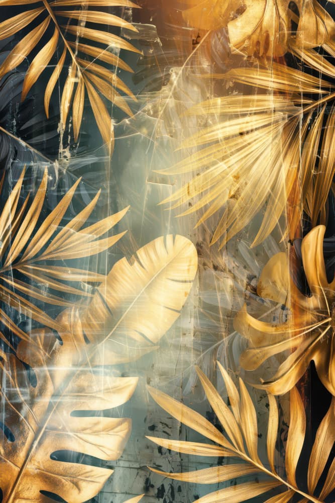 Golden Tropical Leaves by Rafal Kulik — canvas wall art