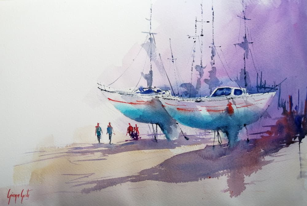 Sailboats Dry Dock by Giorgio Gosti — canvas wall art