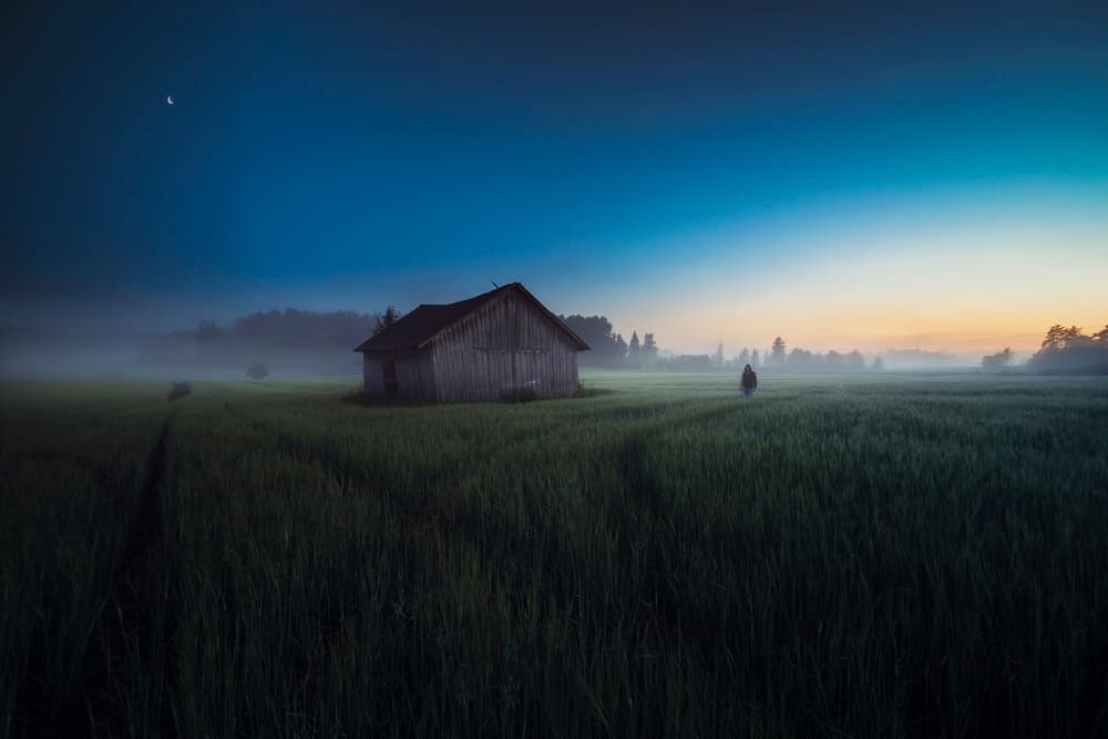 Misty Morning Barn by Mika Suutari — canvas wall art