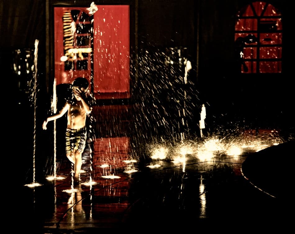 Joyful Night Fountain Play by Paul — canvas wall art