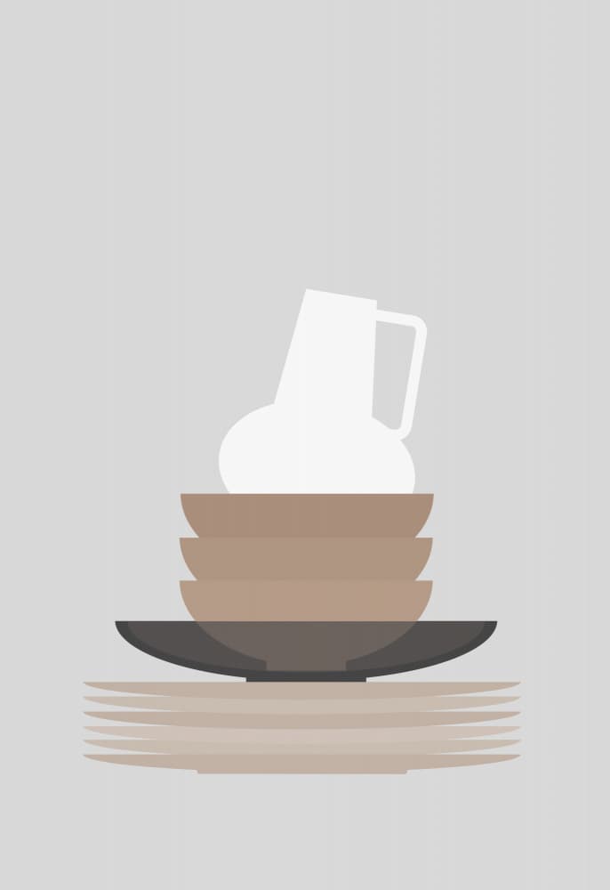 Minimalist Stacked Dishes by Rosana Laiz Blursbyai — canvas wall art