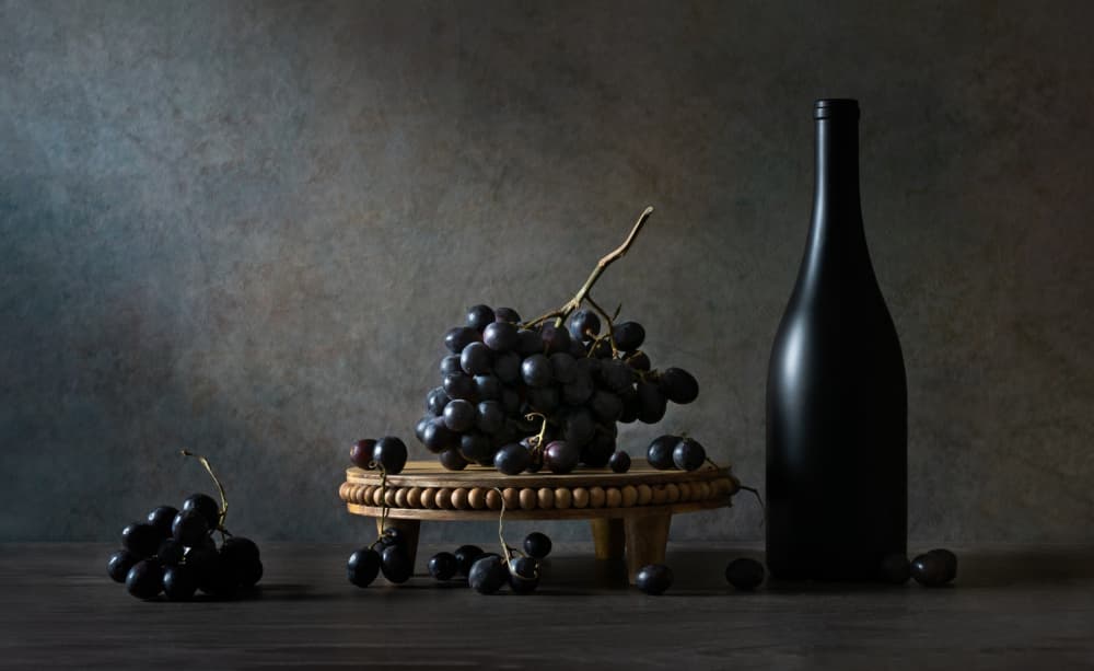 Rich Grapes Dark Bottle by Rong Wei — canvas wall art