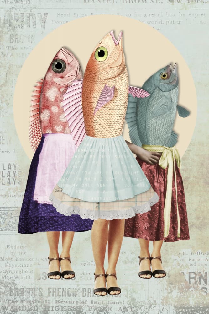 Whimsical Fish Women by Marja van den Hurk — canvas wall art