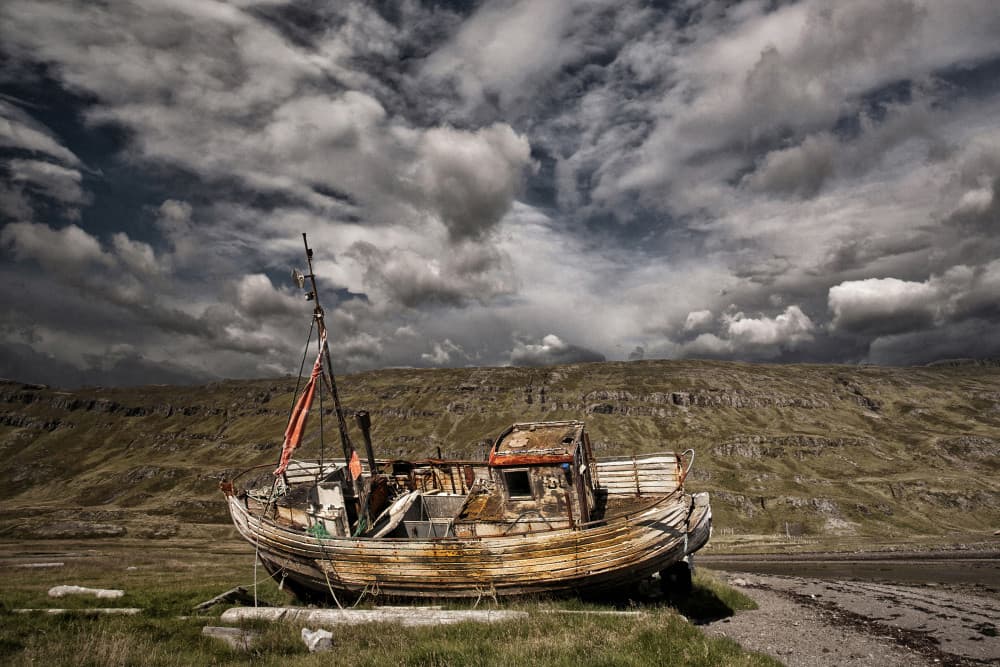 Abandoned Boat Moody Sky by Þorsteinn H. Ingibergsson — canvas wall art